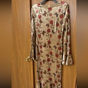 Floral Velvet Dress with Bell Sleeves